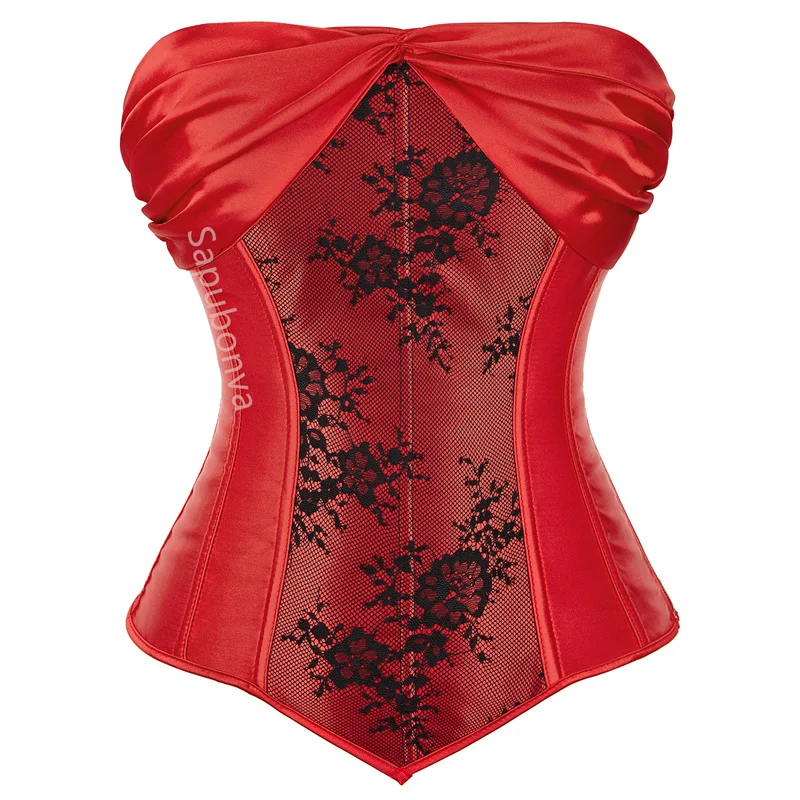 Corset Top Plus Size Women Bustier Overbust Sexy Lace up Floral Lingerie Vintage Victorian Medieval Fashion Black Red White