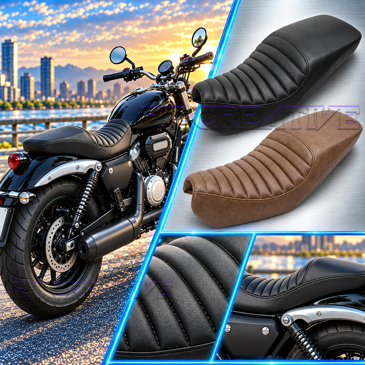Lengthened Widened Dual Seat Cushion For Keeway V Cruise 125 V302C, Two-Up Comfort Modified Saddle Motorcycle Mod Parts