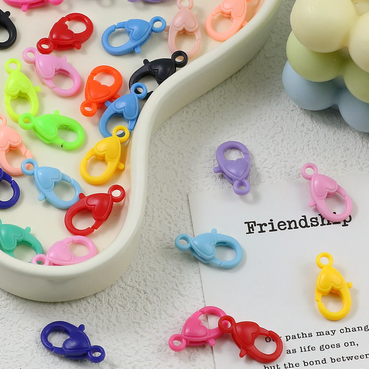 20/40/60Pcs Colourful Plastic Heart Lobster Buckle Keychain Connector For Making Bracelet Jewelry Pendant DIY Accessories 22MM