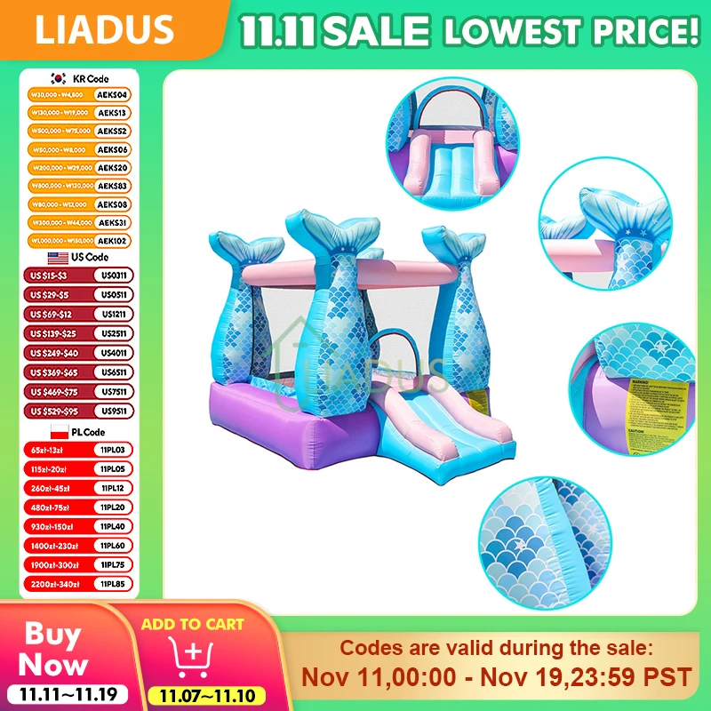 

Inflatable Jumping House Trampoline Bouncy Castle with Blower for Kids Outdoor Courtyard Play Bouncer Castle Game