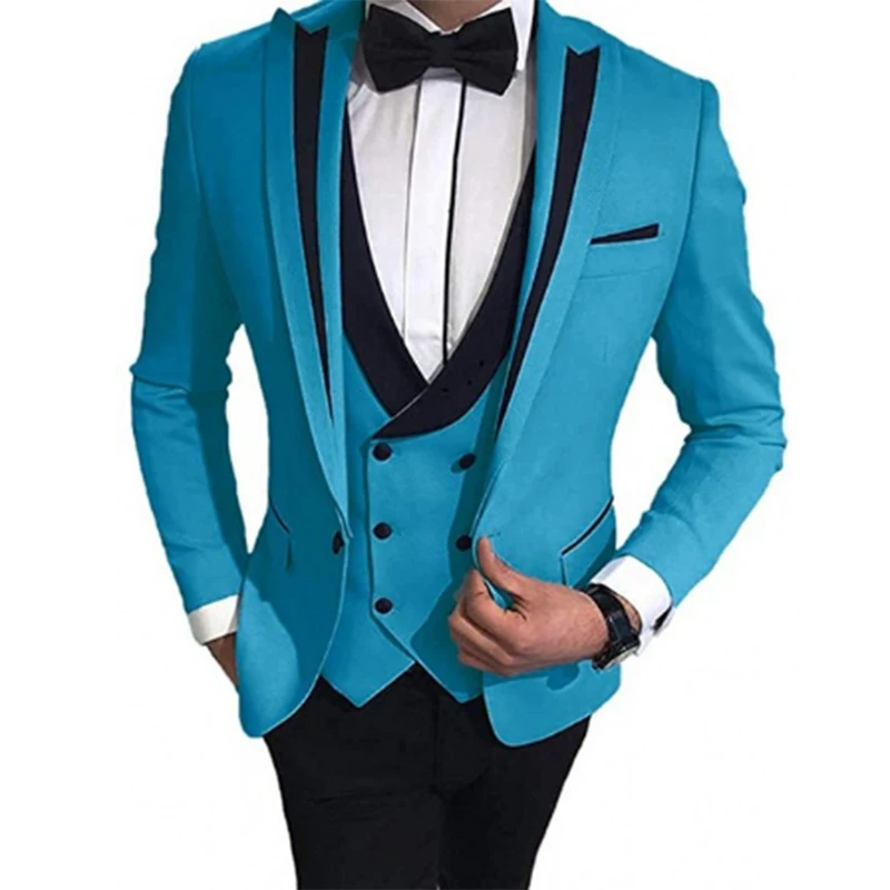 

2024 New Men Suits Groom Tuxedos Black Peak Lapel Wedding Groomsmen Formal Suit 3 Piece Set Costume Homme ( Jacket+Pants+Vest )