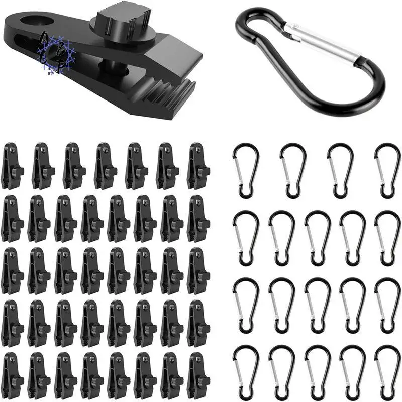 A68P-Tarp Clips Clamps Heavy Duty Lock Grip,60 PCS Tent Clamp With Carabiners Tie Down Fastener Clips Holder For Tarp,Pool