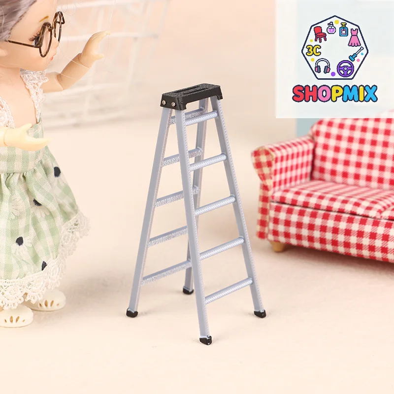 1:12 Dollhouse Mini Plastic Ladder Model Dollhouse Furniture Ladder Decor Toy Accessories Micro Scene Construction Props