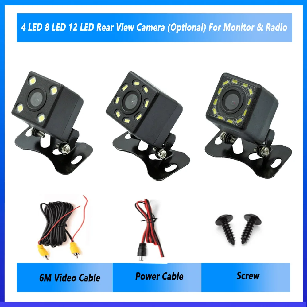 Ptopoyun Car Rear View Camera 4 LED 12 LED Night Vision Reversing Auto Parking Monitor CCD Waterproof 170 Degree HD Video Camera