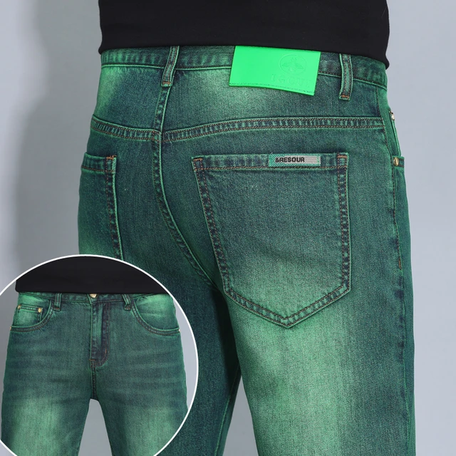 Jean vert emeraude imprime pour homme coupe couvertes jambe droite pantalon elastique polyvalent retro decontracte haut de gamme leger luxe mode nouveau AliExpress