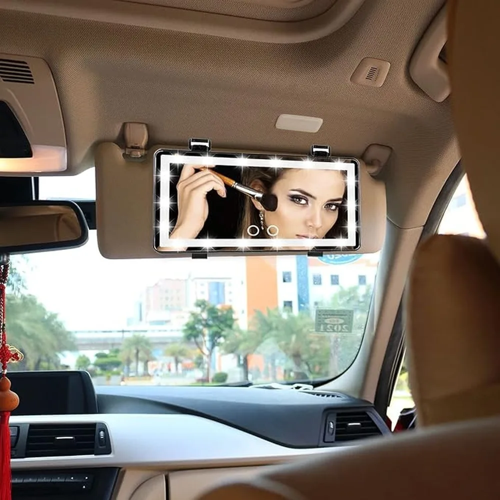 Car Vanity Mirror LED Visor Mirror Auto Makeup Vehicle Sun Visor Rechargeable Car