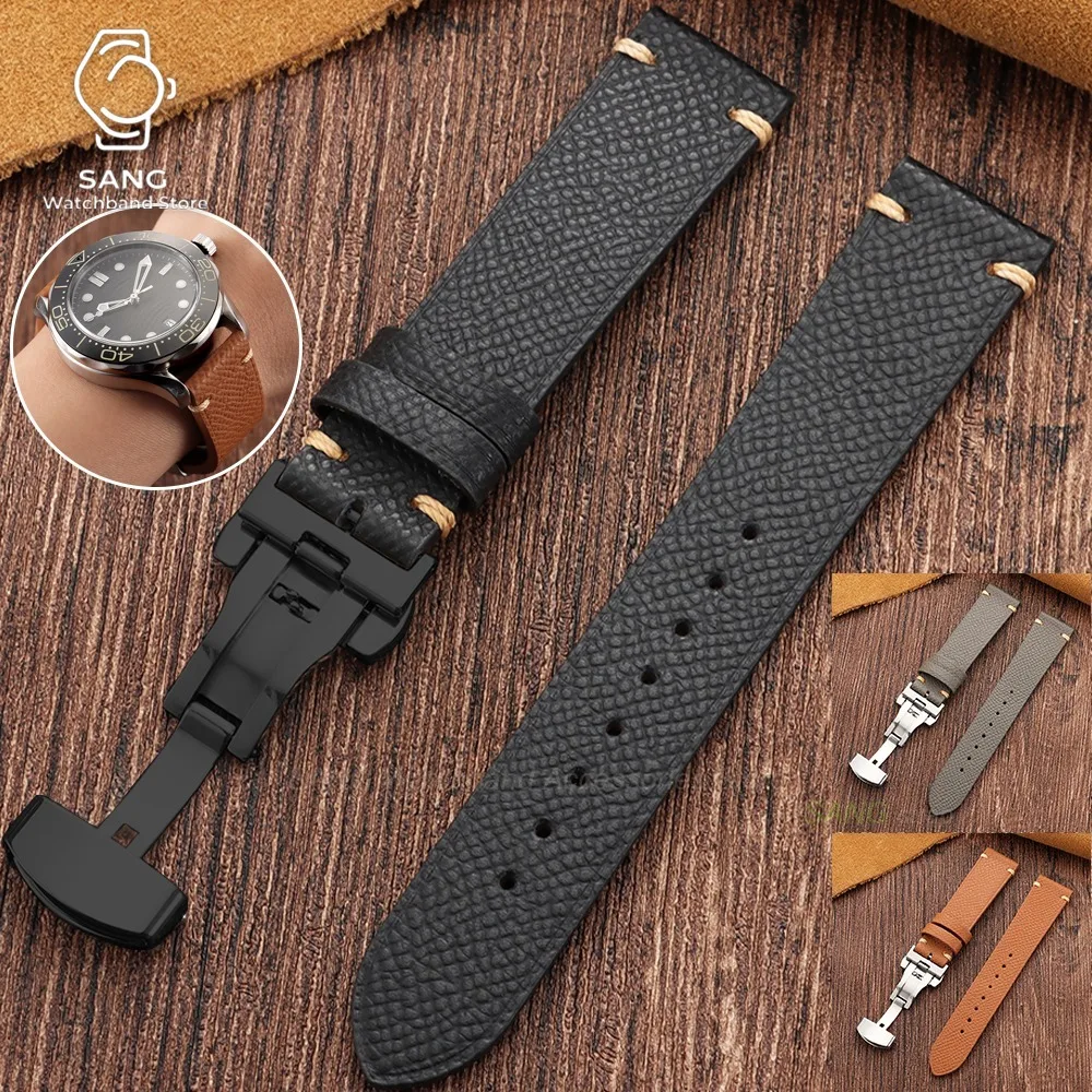 Bracelet de montre en cuir avec fermoir papillon, 18mm, 19mm, 20mm, 22mm, pour femmes et hommes, bracelet de remplacement pour Seiko, Omega
