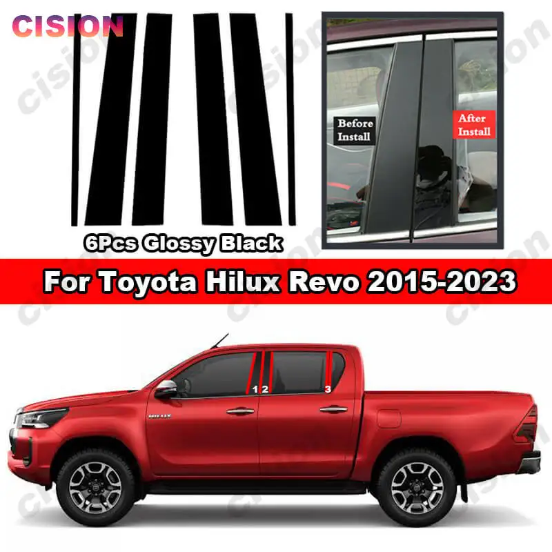 

Glossy Black Car Door Center Middle BC Pillar Post Cover Mirror Effect Trim For Toyota Hilux Revo15-23 Window Column PC Sticker