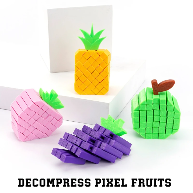 Creative 3D Printed Telescopic Fruit Toy, Retractable Pixel Fruit Decompression Fidget, Movable Plant Stress Relief Toy