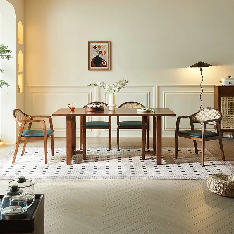 

Nordic solid wood dining table modern simple ash wood small apartment dining table rattan dining table and chair combination