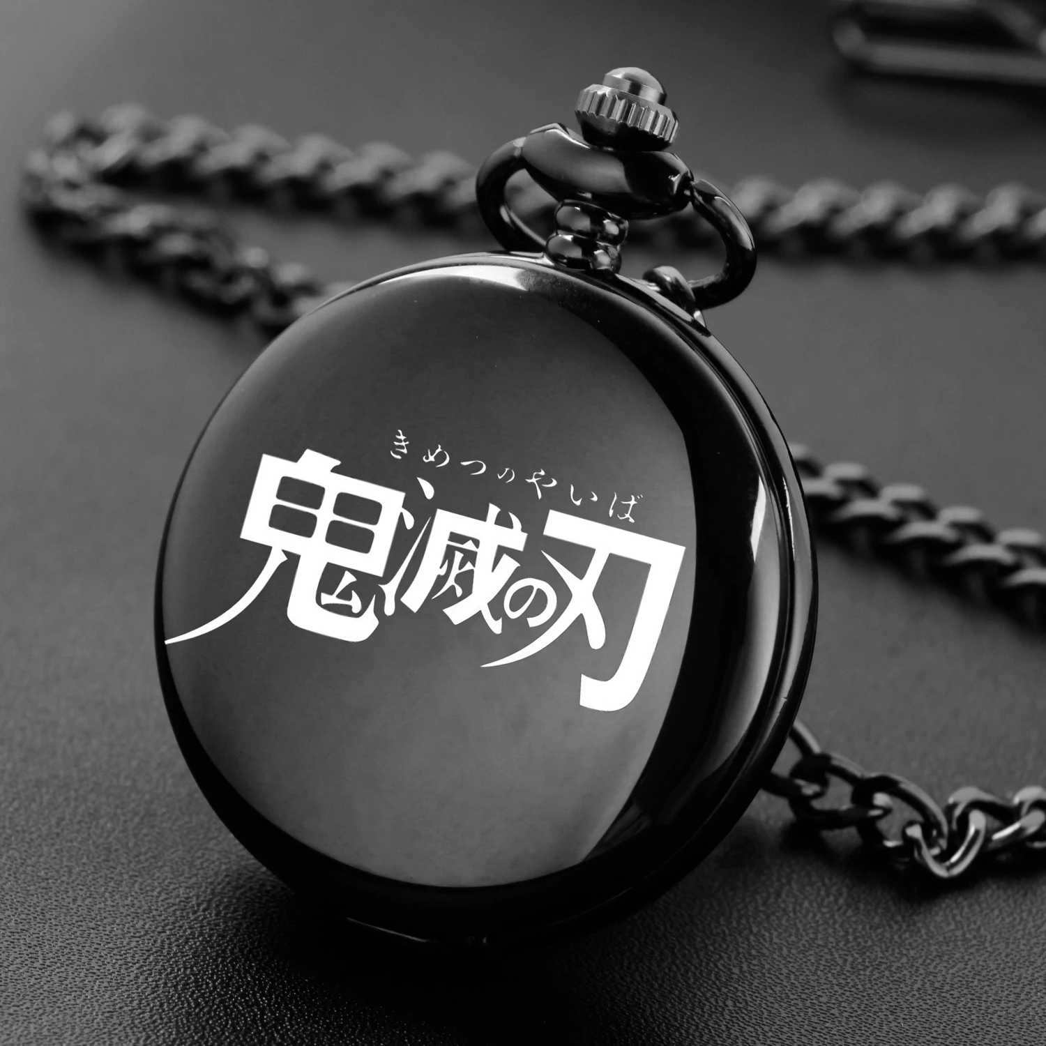 Demon Slayer design fashion cool carving english alphabet face pocket watch a belt chain Black quartz watch perfect gift