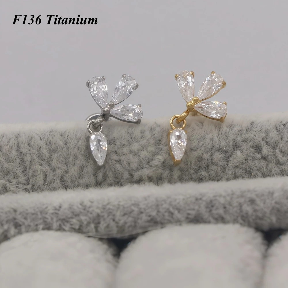 

10pcs Titanium Pendant Clear Zircon Lip Stud Labret Bar 16G Internal Thread Earlobe Gold Color Earring