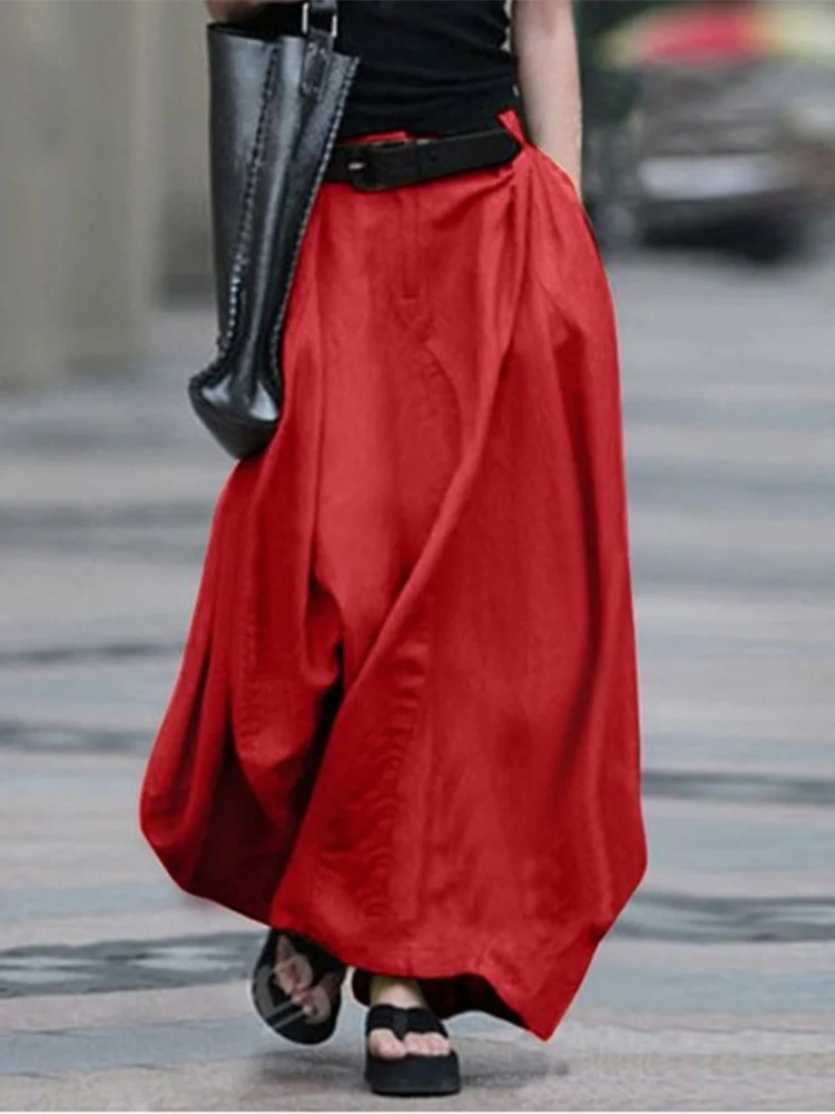 2024 Vintage Skirts Women Autumn High Waist Solid Party Skirt Faldas Saia Female Beach Loose Maxi A-Line Long Skirts