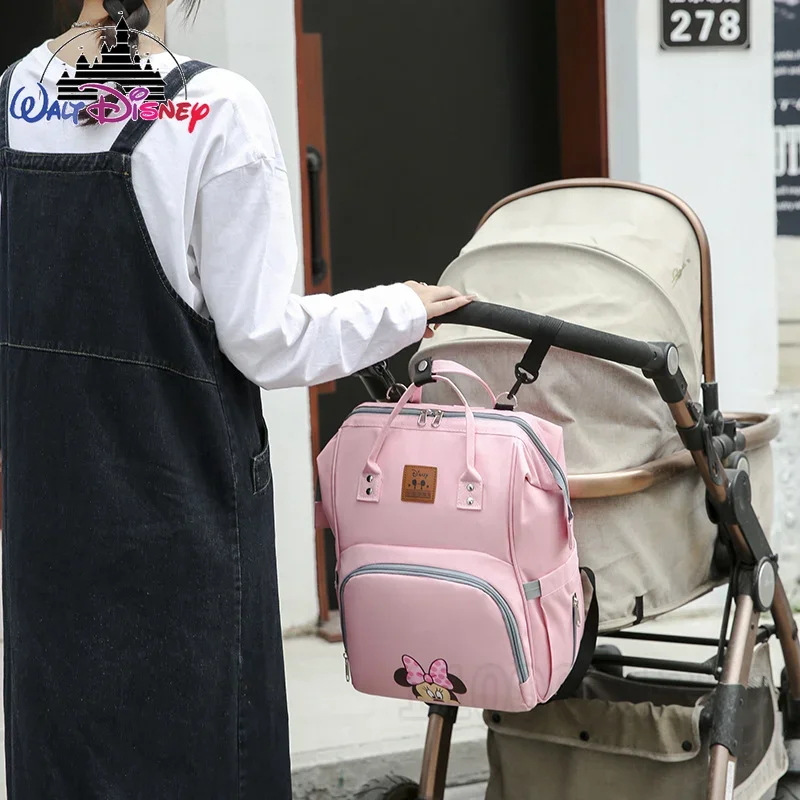 Bolsa de fraldas grande capacidade Disney, mochila de desenho animado do Mickey, multifuncional e elegante, bolsa de bebê fofa, nova