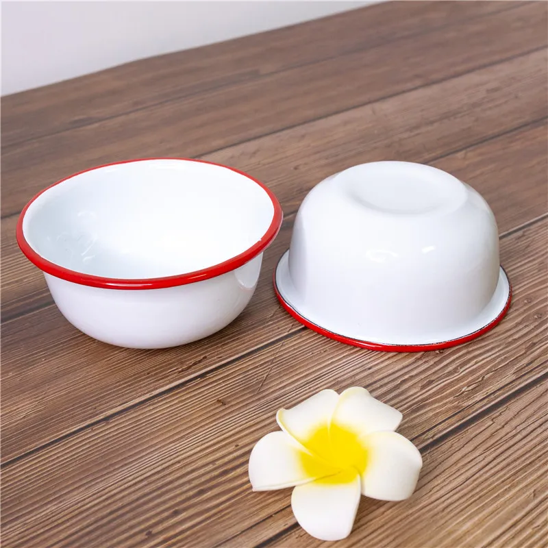 Thicken Cream Enamel Bowls with Colorful Rim