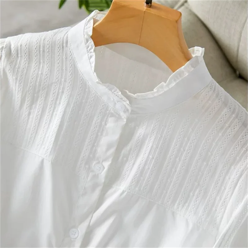 Chemisier à volants col montant blanc style OL