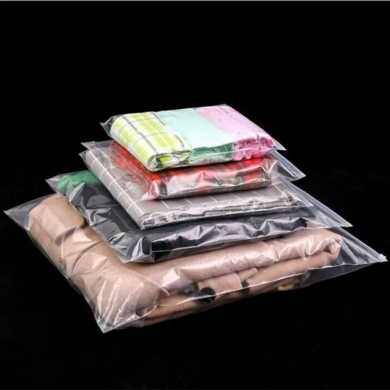 StoBag 10pcs PE Transparent Clear Clothes Zipper Package Bags Shirt Towel Storage Plastic Clear Pouches Travel Organizer Logo