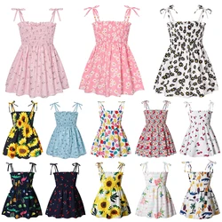 2024 Summer Girls Pure Cotton Print Dress For 2-6Years Children Fashion Floral Dress Kids  Suspenders Dress Casual Sundress