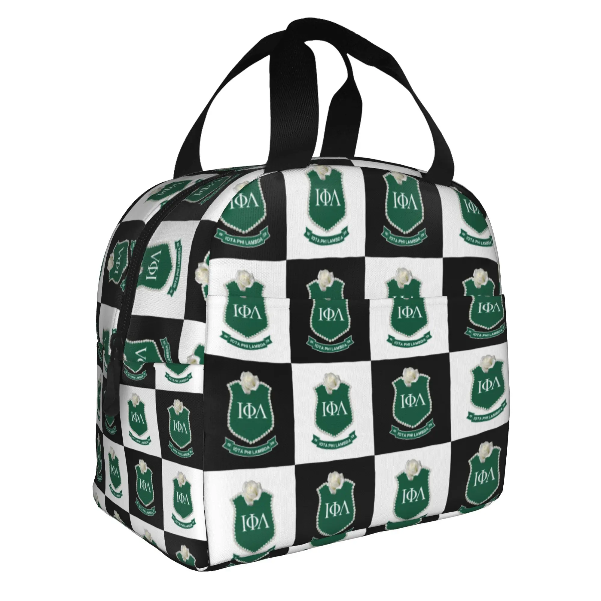 

1929 Iota Phi Lambda Thermal Insulated Lunch Bag Checkered Plaid Portable Lunch Tote for School Office Outdoor Storage Food Box