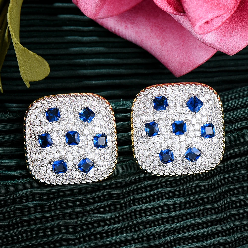 GODKI Office Lady Luxury Square STUD Earrings for Women Wedding Trendy Cubic Zircon Indian Party Jewelry GIFT