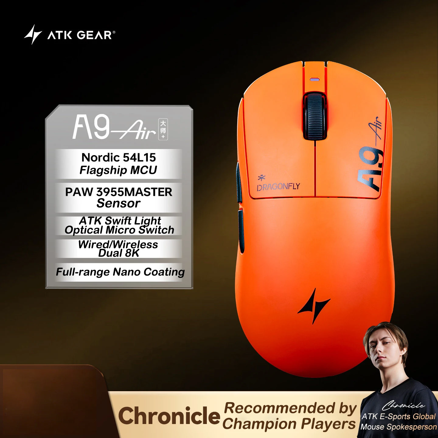 ATK A9 Air Ultimate ワイヤレスゲーミングマウス 39g デュアルモデル