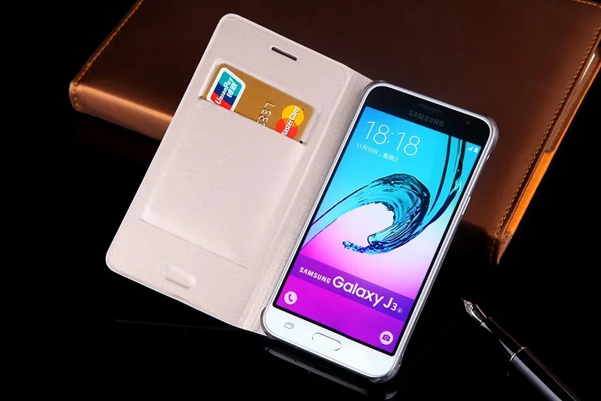 Slim Flip Cover Wallet PU Leather Case For Samsung Galaxy J3 2016 J320 J320F J320H J300 Mask With Card Holder Phone Sleeve Bag view 2