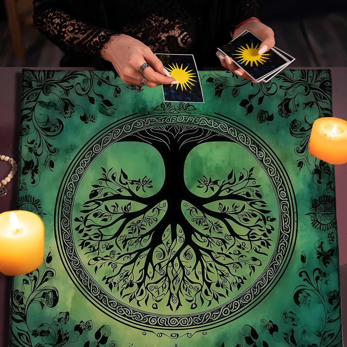 شجرة الحياة بطاقة التارو مفرش المائدة المذبح القماش الساحرة بطاقات التارو العرافة القماش ل التارو حصيرة التارو القماش هدية النوم ديكور