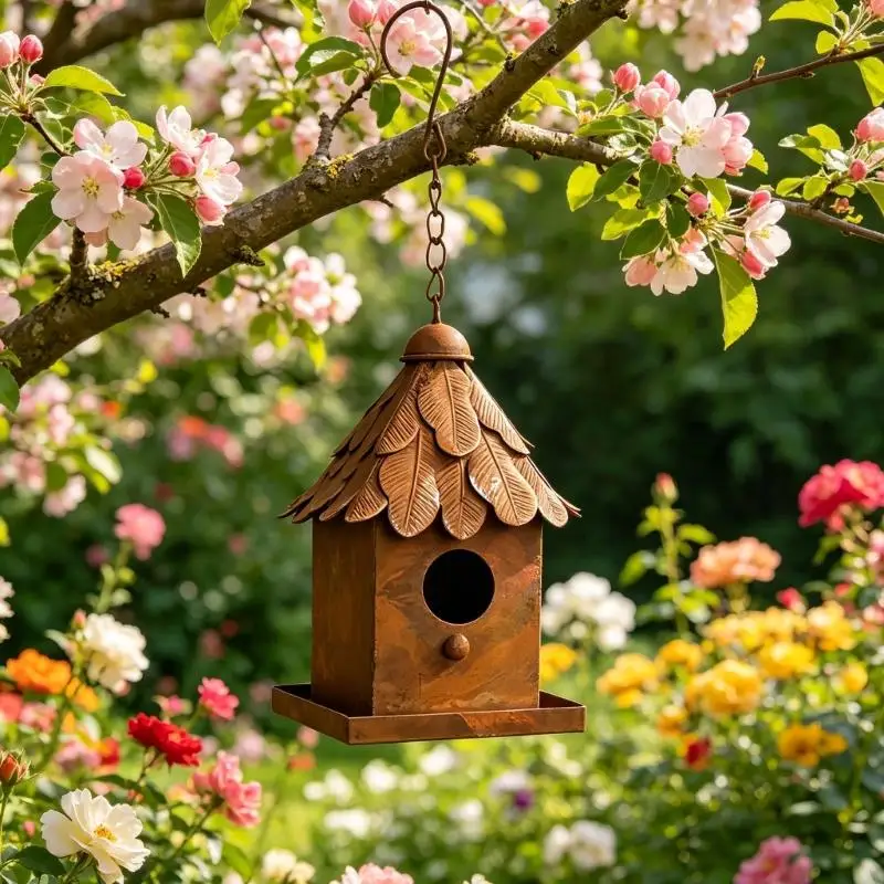 Antique Styles Iron Hanging Bird Feeder Water Bowl With Design For Lawn Porch Pathway Patios Garden Decoration 87HA