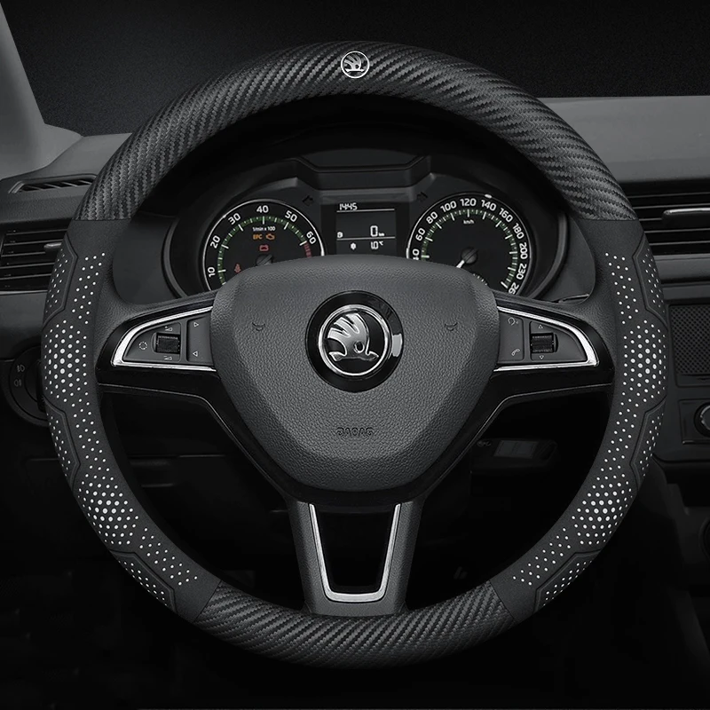 

Car Carbon fiber Leather Steering Wheel Cover For Skoda VRS Kodiaq Karoq Kamiq Octavia 1 a5 Scala Superb Yeti Fabia ENYAQ Citigo