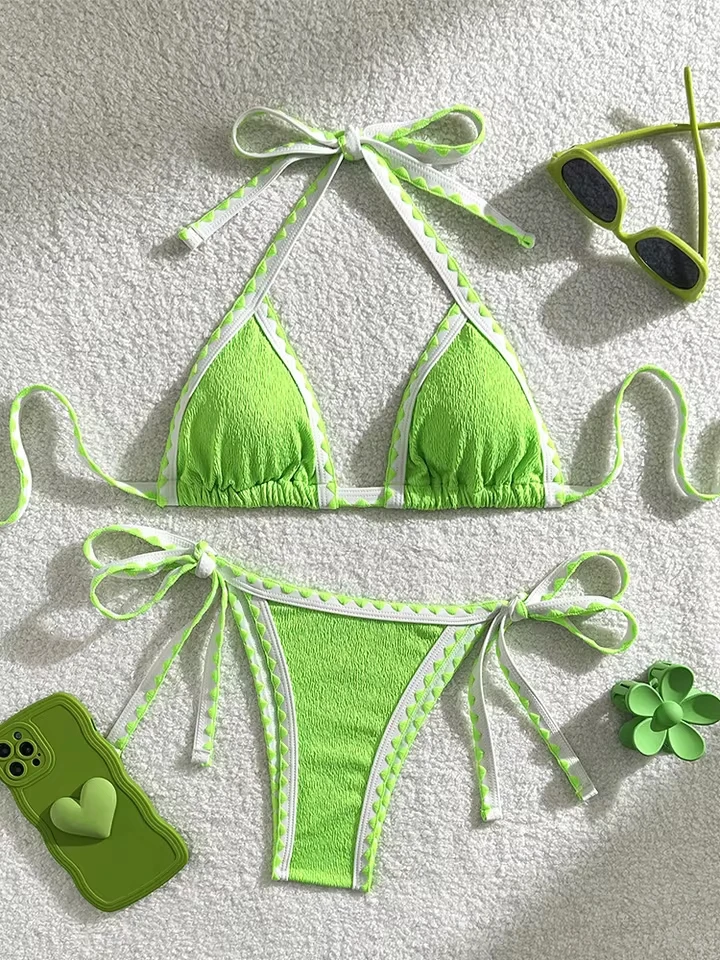 Vzvn Sexy Laced Up Contrast Color Bikini Women Split Swimsuit Beach Bikini 2026 New All Season Backless Bikinis 2 Piece Set