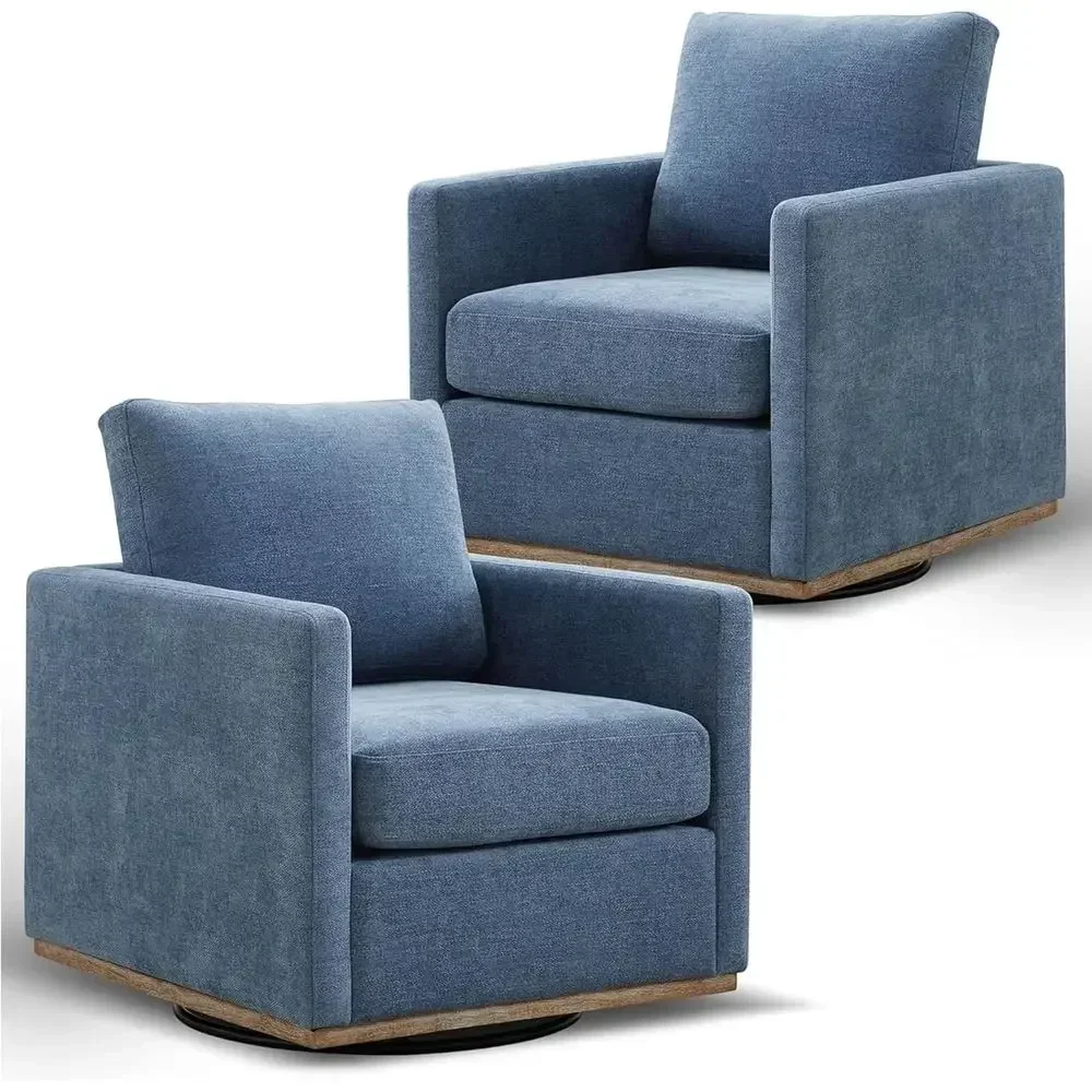 

Set of 2 360° Swivel Barrel Chairs in Chilled Blue Chenille for Living Room and Bedroom