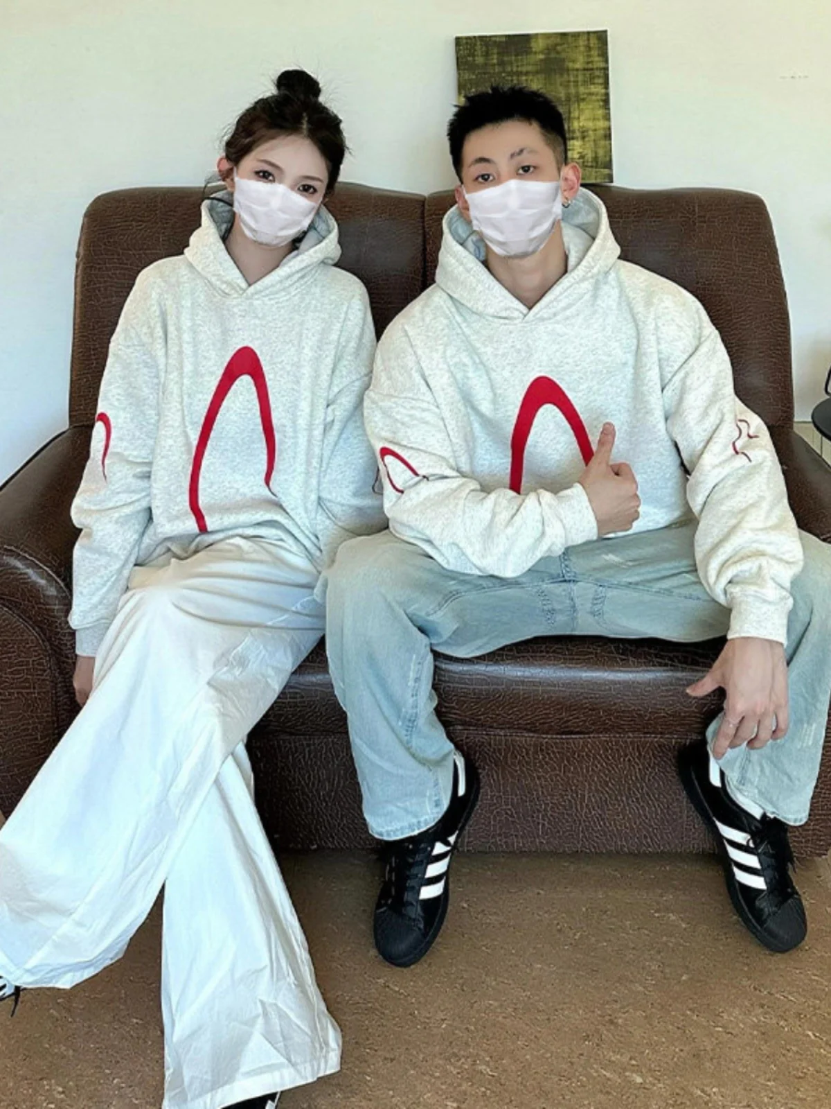 

Korean Sle Couple Matching Hoodie Men's Spring Autumn Faion High Street Lazy Chic Jaet Loose Fit Cotton Polyester Blend