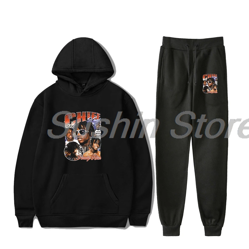 

Chief Keef Vintage Graphic Pullover Hoodie Jogger Pants Two Piece Set Sweatshirts+Sweatpants Women Men's Set