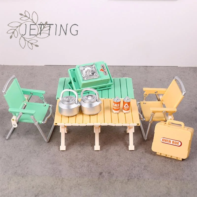 ชุดตั้งแคมป์ปิกนิกจิ๋วสำหรับบ้านตุ๊กตา 1:12 พร้อมเก้าอี้พับได้ เตาแก๊สจำลอง ของตกแต่งบ้านตุ๊กตา