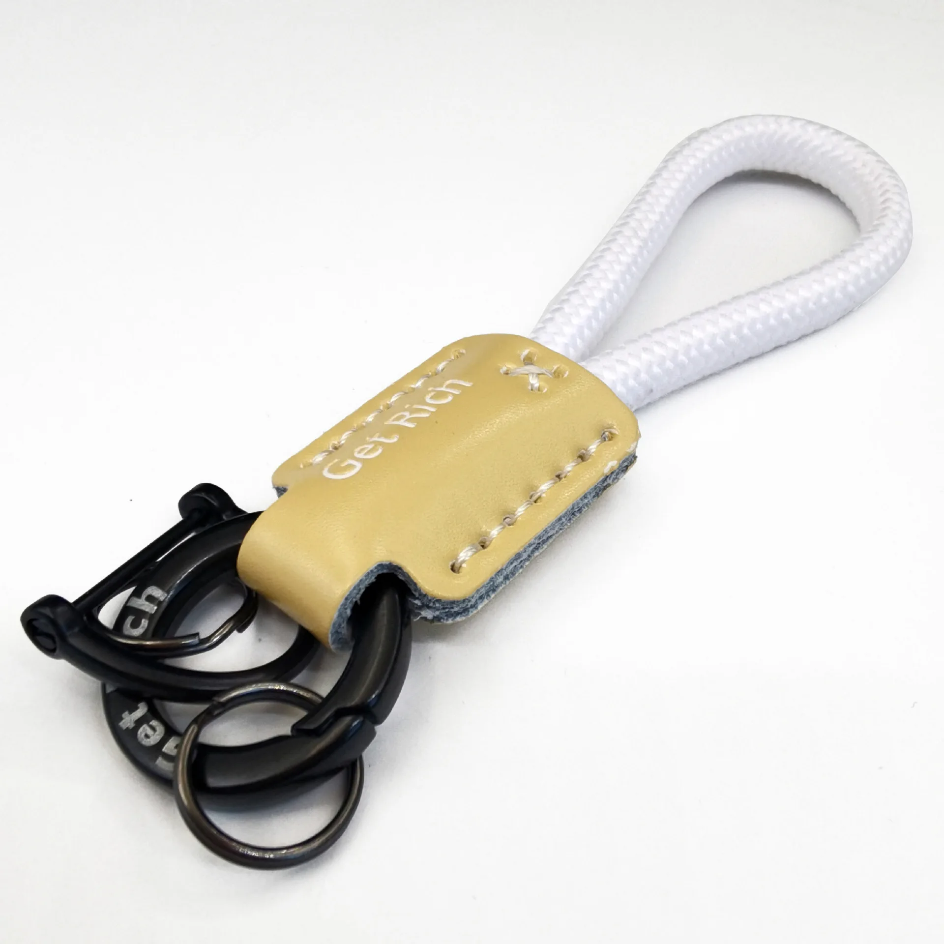 

High Quality Leather Car Key Ring Black Buckle Anti-lost Wrist Rope with Screwdriver Vachette Clasp Key Accessory
