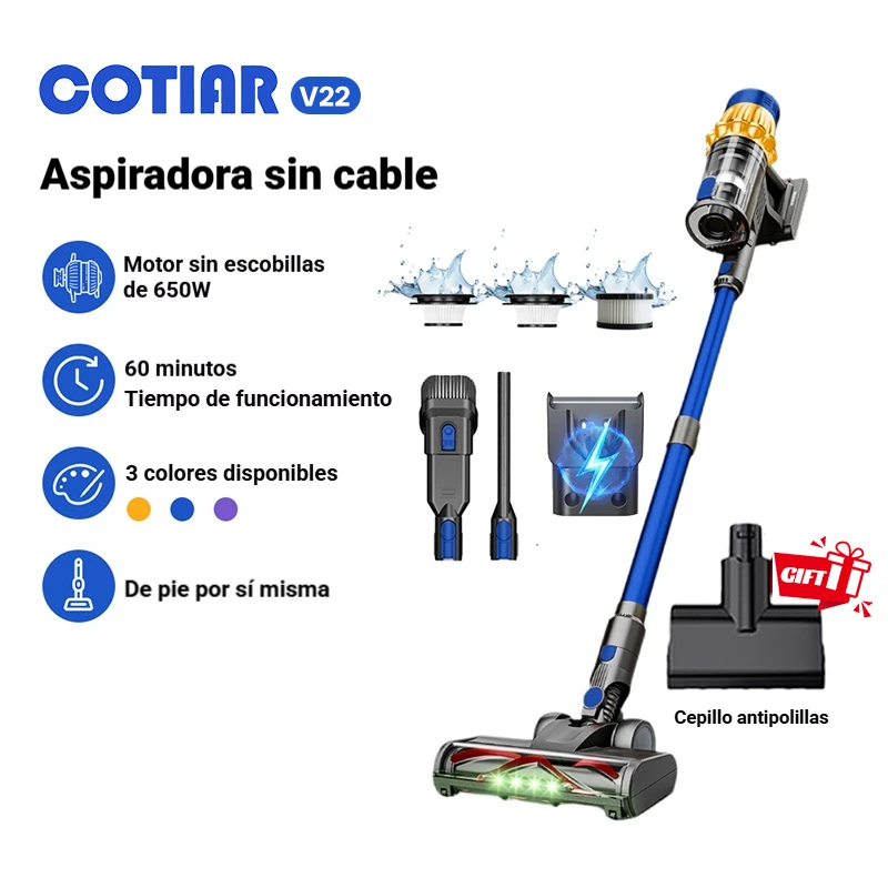 Aspiradora inalámbrica de 650 W y 55 kPa, de alta potencia para uso doméstico. Aspiradora inalámbrica de mano, electrodoméstico portátil