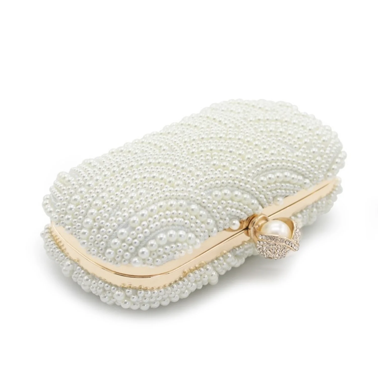 New Design Pearls Studded Women Bridal Square Clutch Bag One Shoulder Bag Handbag Banquet Bag for Formal Prom Occasions Party image 3