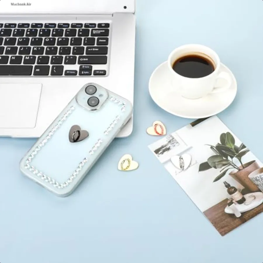 8 pezzi anello da dito per telefono cellulare cuore impugnatura per telefono cellulare in metallo fascino anelli per dito telefono impugnatura per dito supporto per telefono cellulare carino