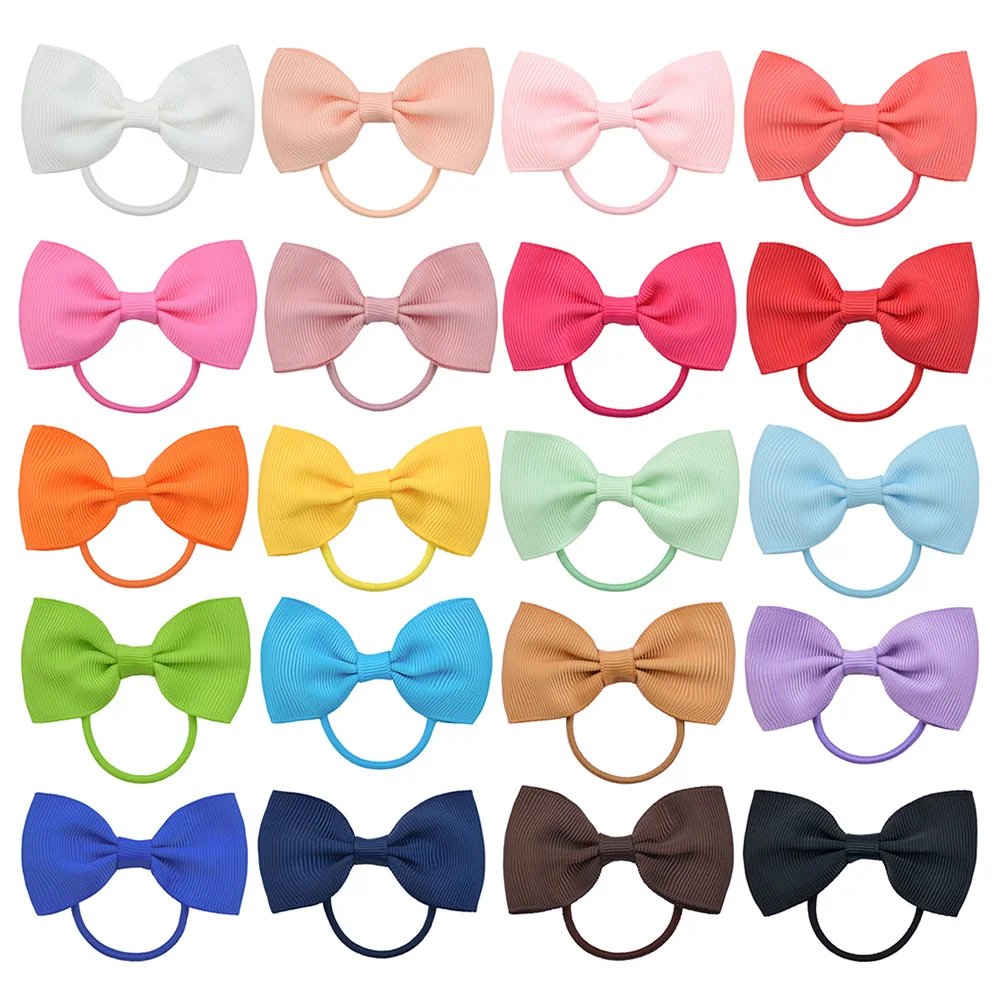 

20pcs Bow Elastic Hair Bands Grosgrain Ribbon Butterfly Hair Tie Lightweight Reusable Various Colors Pigtail Ponytail