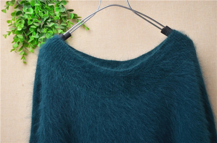 Ladies Women Fall Winter Short Style Fashion Mink Cashmere Knitted Crop Top Slash Neck Loose Pullover Sweater Angora Jumper Pull