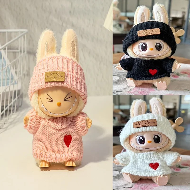 17cm Labubu Clothes Knitted Two-piece Fashion Doll Clothing Set, Sweater and Accessories Winter Clothing Matching and Dressing