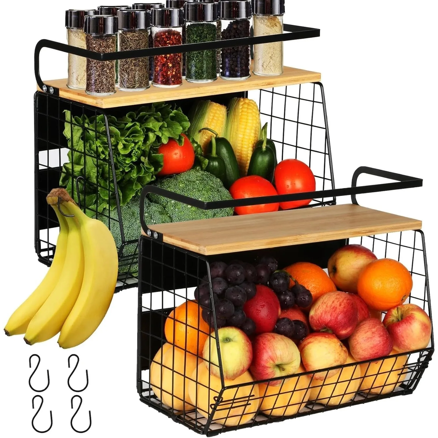 

2 Set Magnetic Shelf for Refrigerator with Wood Lid, Fruit Potato & Onion Storage Bins, Pantry Organizers & Storage, Cabinet