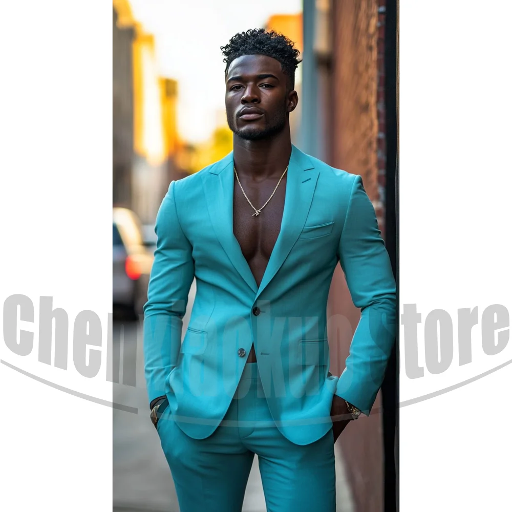 

Men's Slim Fit Suit Set Single Breasted Fashion Formal Casual Outfits for Party Wedding Prom Solid Color Male Suit 2 Piece