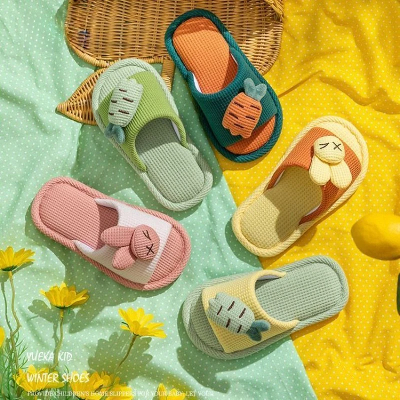 

Kawaii Sanrio Children's Linen Slippers Summer Home Indoor Non Slip Bottom Cartoon Rabbit Slippers Anime Figure Gift Kids Toys