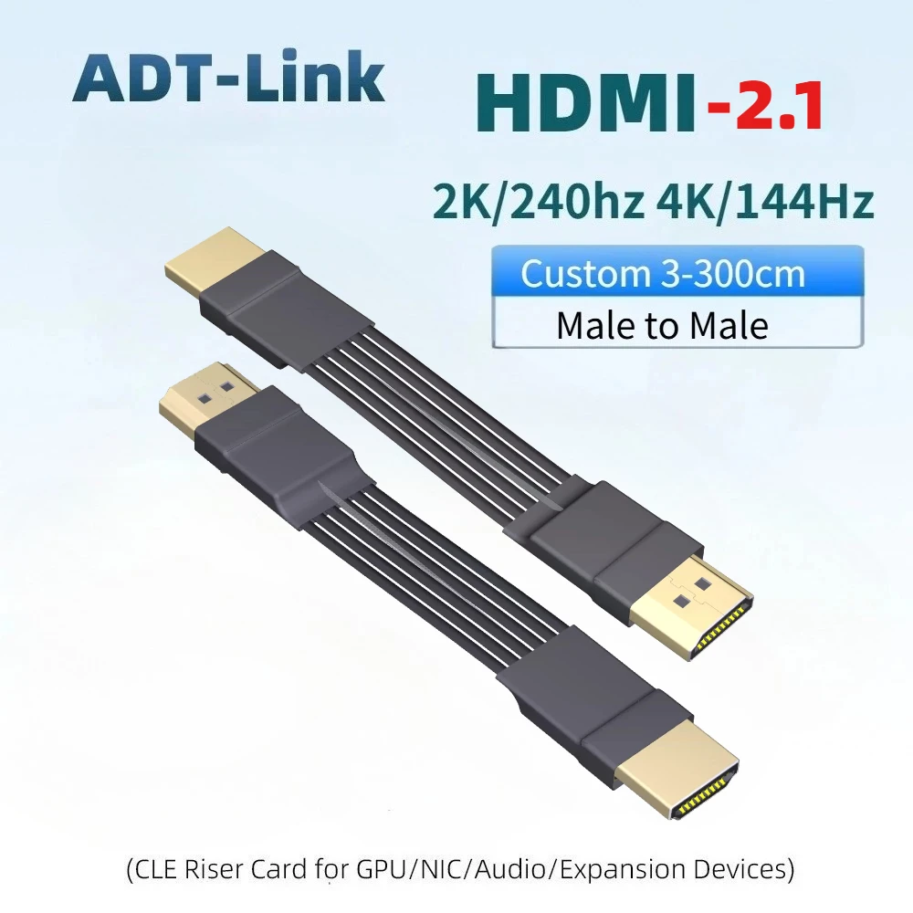 A5-A5-BK HDMI-2.1 A-A Type Shielded Extension Cable HD2.1 Male To Male Ribbon 2K/240Hz 4K/144Hz Built-In For HDTV Video Extender