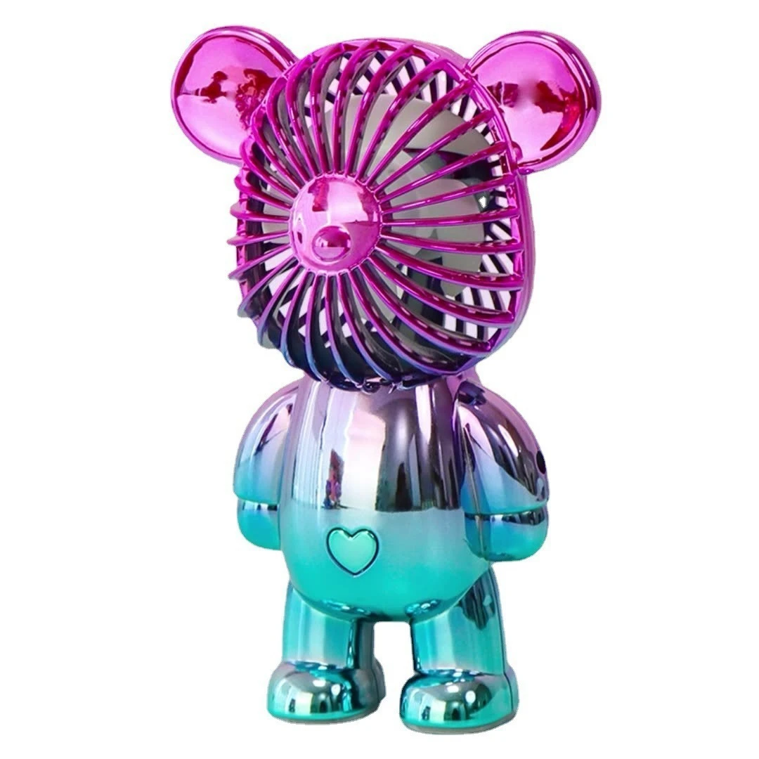 2025 popular cartoon mini violent bear small fan holding a three-speed USB portable rechargeable gradient bear fan