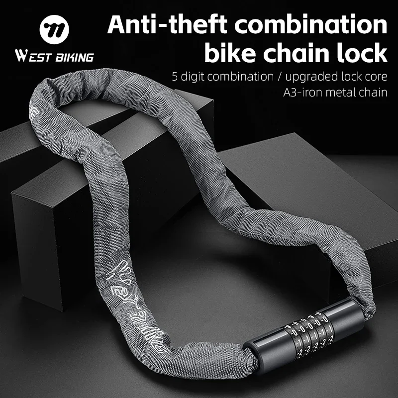 

WEST BIKING Bicycle Chain Lock Anti-Theft Thicken Anti-Theft MTB Bike Chain Lock Motorcycle Door Scooter Lock Bike Accessories