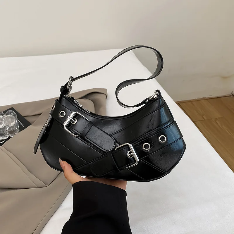 Vintage Underarm Handbag Fashionable Motorcycle Shoulder Hobo Bag Punk Style Casual Hot Girl Daily Versatile Crossbody Bag