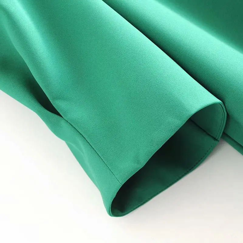 New 2020 women fashion v neck pleats puff sleeve solid green mini dress chic office lady vestidos casual straight dresses DS3681