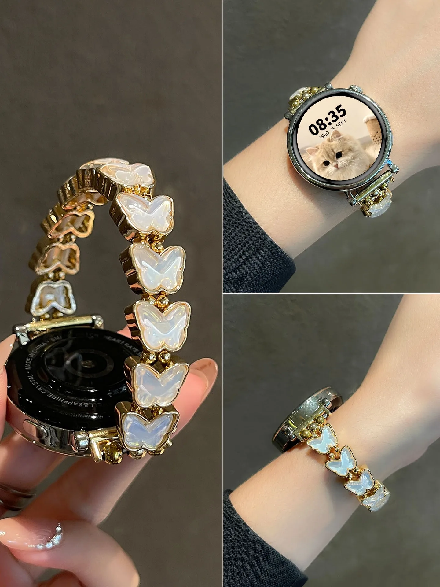 

Metal butterfly inlaid with diamonds is suitable for fashionable watch straps of 22mm/20mm/18mm for Huawei GT5/GT5 Pro/GT4/GT2/3